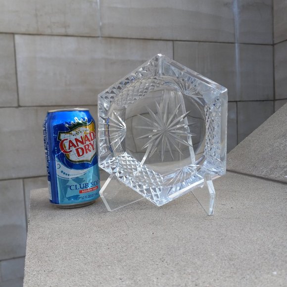 Galway Crystal Cut Hexagonal 3-Well Ashtray 7" - Picture 11 of 12